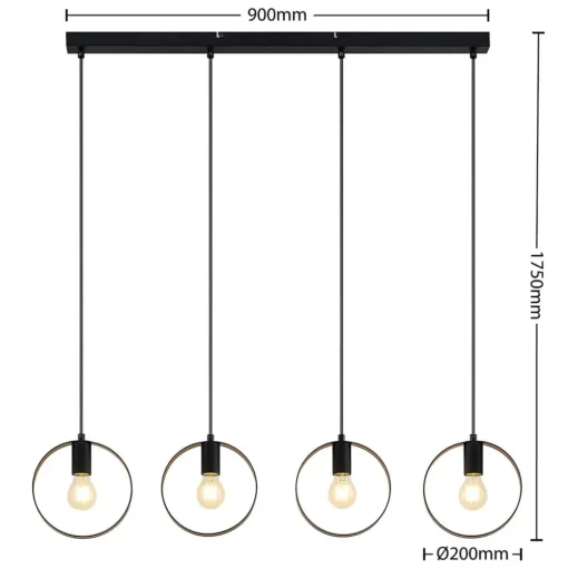 Lindby Shaima hanglamp, zwart, vier ringen