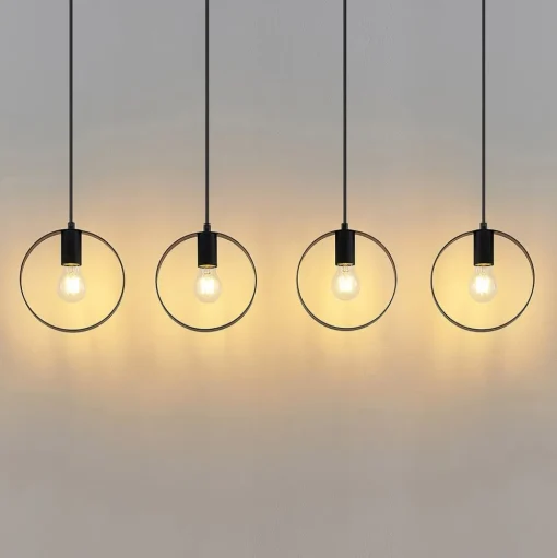 Lindby Shaima hanglamp, zwart, vier ringen