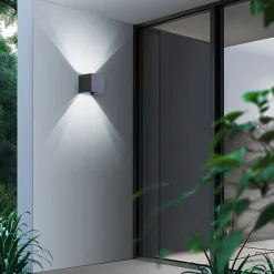 Lindby Smart LED buiten wandlamp Dara grijs hoekig CCT RGB Tuya