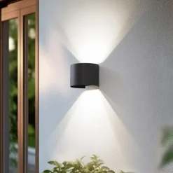 Lindby Smart LED buitenwandlamp Dara grijs rond CCT RGB Tuya