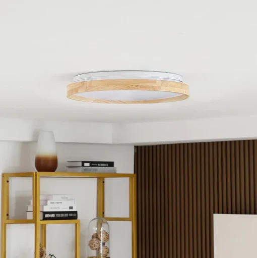 Lindby Smart LED plafondlamp Mirren hout Ø49,5cm CCT Tuya