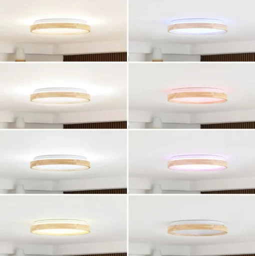 Lindby Smart LED plafondlamp Mirren hout Ø49,5cm CCT Tuya