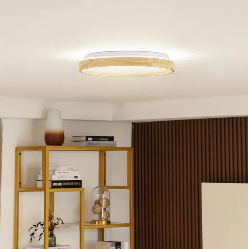 Lindby Smart LED plafondlamp Mirren hout Ø39,5cm CCT Tuya
