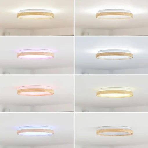 Lindby Smart LED plafondlamp Mirren hout Ø39,5cm CCT Tuya