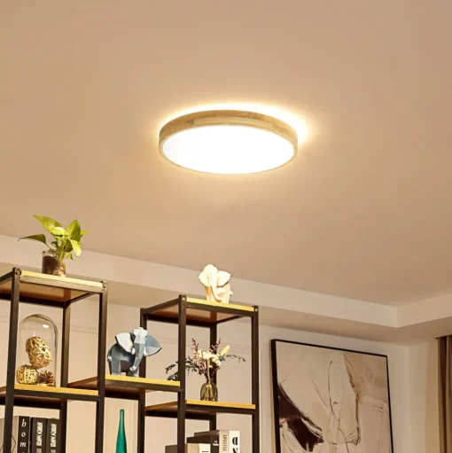 Lindby Smart LED plafondlamp Innes hout Ø39cm RGB CCT Tuya