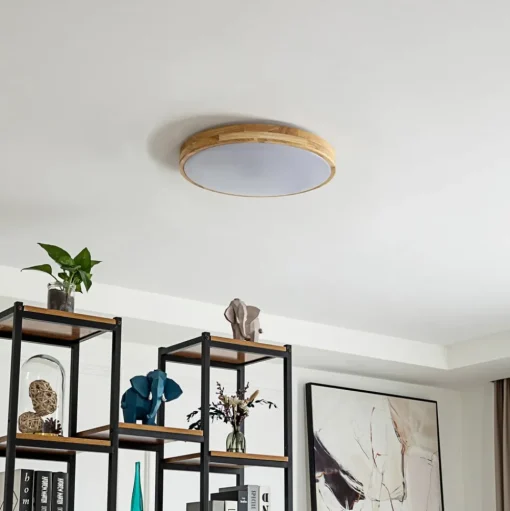 Lindby Smart LED plafondlamp Innes hout Ø39cm RGB CCT Tuya