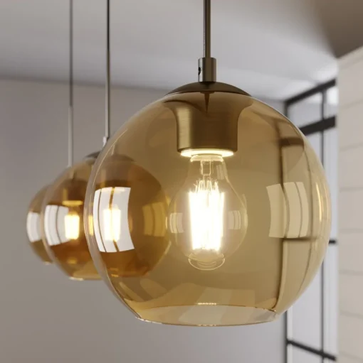 Lindby Sofian hanglamp, amber, glas, 100 cm, 3-lamps.