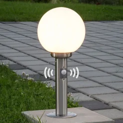 Lindby sokkellamp Vedran, 45 cm, roestvrij staal, glas, sensor