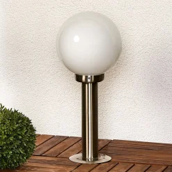 Lindby sokkellamp Vedran, hoogte 45 cm, glas, roestvrij staal
