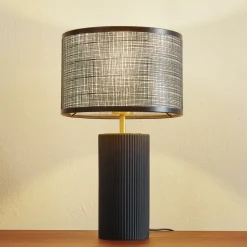 Lindby Sorscha tafellamp, zwart, ijzer, Ø 26 cm