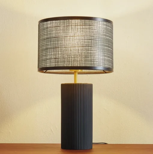 Lindby Sorscha tafellamp, zwart, ijzer, Ø 26 cm