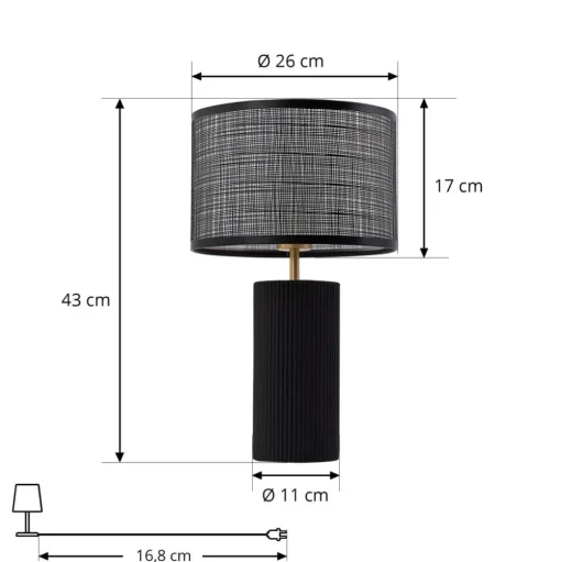 Lindby Sorscha tafellamp, zwart, ijzer, Ø 26 cm