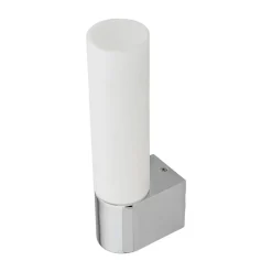Lindby spiegellamp Melike, 27 cm, chroom, IP44, wandcontactdoos
