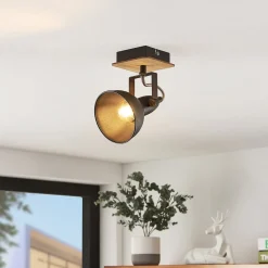 Lindby spot Aylis, hoogte 14 cm, zwart, hout, E14