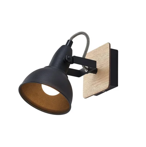 Lindby spot Aylis, hoogte 14 cm, zwart, hout, E14