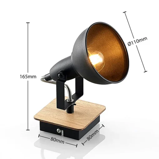 Lindby spot Aylis, hoogte 14 cm, zwart, hout, E14
