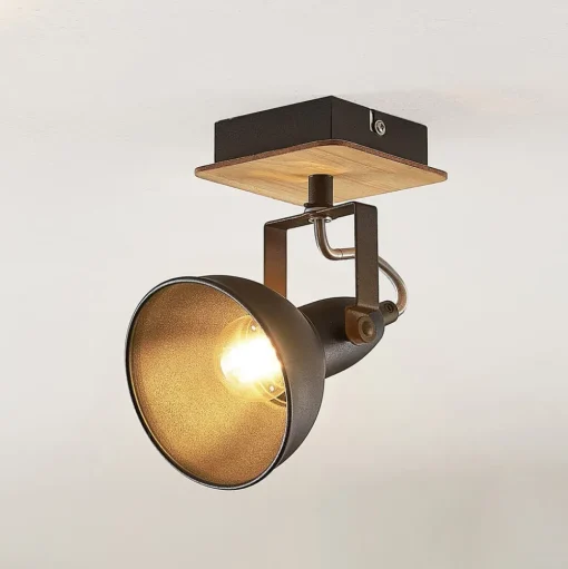 Lindby spot Aylis, hoogte 14 cm, zwart, hout, E14