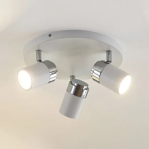 Lindby spot Kardo, rond, 3-lamps, wit, metaal, IP44