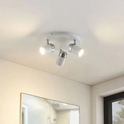 Lindby spot Kardo, rond, 3-lamps, wit, metaal, IP44