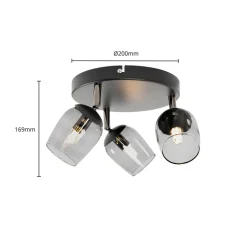 Lindby Spot Katjana, 3-lamps, Ø 20 cm, rookglas
