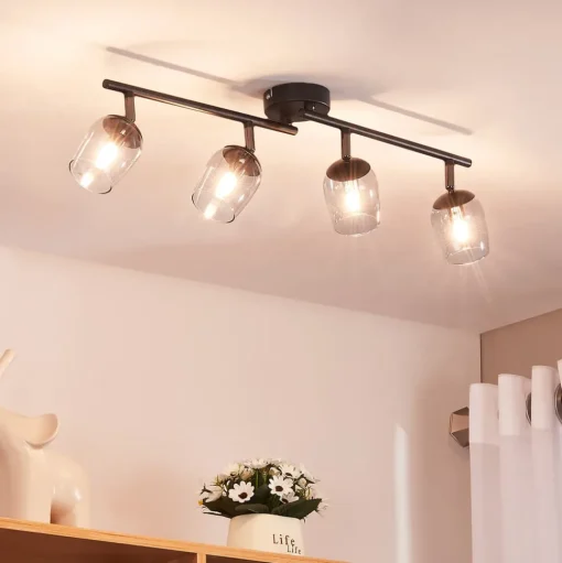 Lindby Spot Katjana, 4-lamps, 70,5 cm lang, rookglas