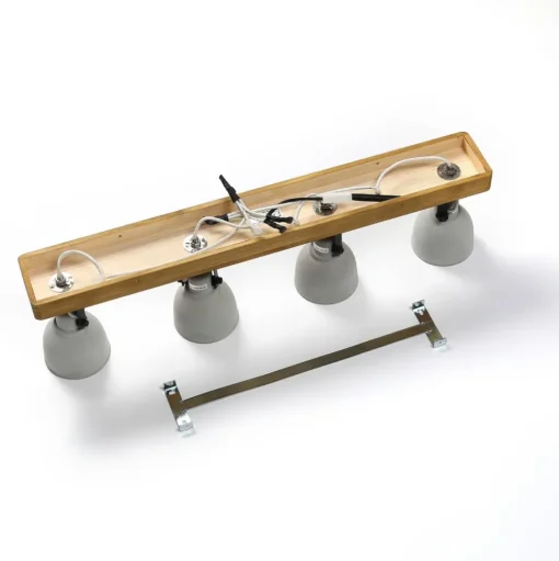 Lindby Spot Mitis, 70 cm, 4-lamps, grijs, hout, beton, GU10