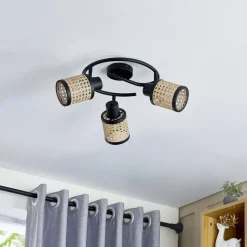 Lindby spot Yaelle, Ø 30 cm, 3-lamps, rotan, zwart, E27