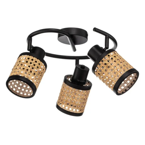 Lindby spot Yaelle, Ø 30 cm, 3-lamps, rotan, zwart, E27