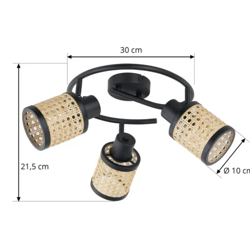 Lindby spot Yaelle, Ø 30 cm, 3-lamps, rotan, zwart, E27