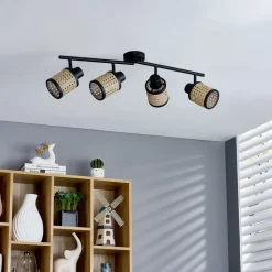 Lindby Spot Yaelle, 76 cm, 4-lamps, rotan, zwart, E27