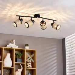 Lindby Spot Yaelle, 76 cm, 4-lamps, rotan, zwart, E27