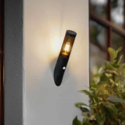 Lindby Statius buitenwandlamp, antraciet, ijzer, sensor