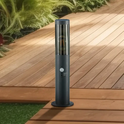 Lindby Statius sokkellamp, antraciet, ijzer, sensor, 45 cm