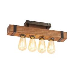 Lindby Sverina plafondlamp, 46 cm, bruin, hout, metaal