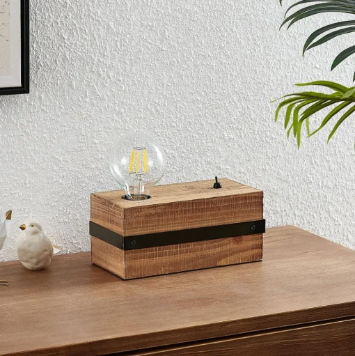Lindby Sverina tafellamp van hout, 1-lamp