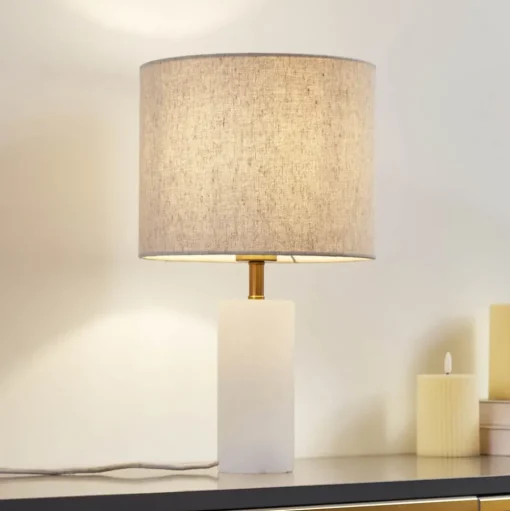 Lindby tafellamp albast, wit/beige, Ø 25cm, marmer, E27