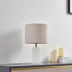 Lindby tafellamp albast, wit/beige, Ø 25cm, marmer, E27
