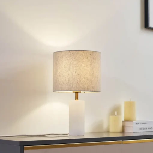 Lindby tafellamp albast, wit/beige, Ø 25cm, marmer, E27