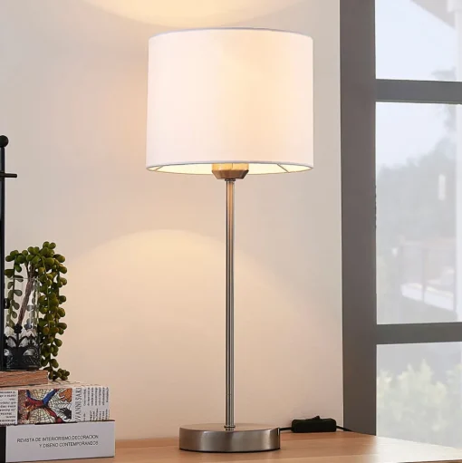 Lindby tafellamp Annatina, wit, nikkel, hoogte 48 cm, textiel