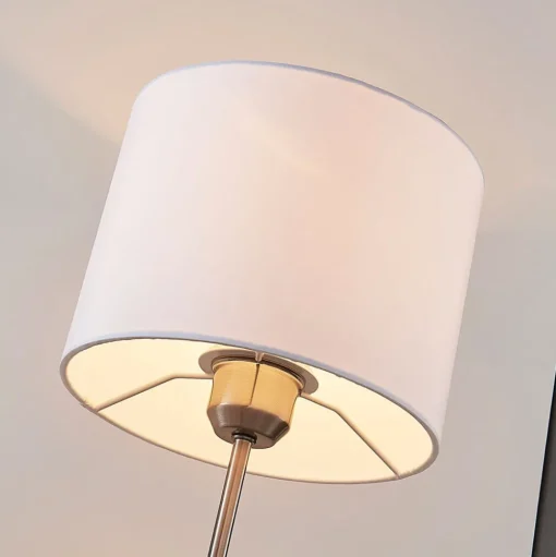 Lindby tafellamp Annatina, wit, nikkel, hoogte 48 cm, textiel
