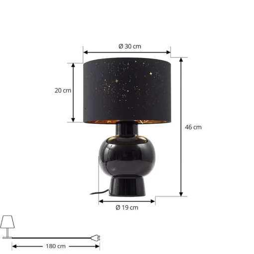 Lindby tafellamp Arved, zwart, textiel, keramiek, 46 cm