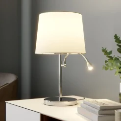 Lindby tafellamp Benjiro, wit, textiel, leeslamp, 52cm