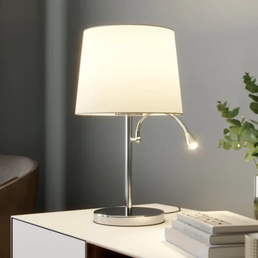 Lindby tafellamp Benjiro, wit, textiel, leeslamp, 52cm