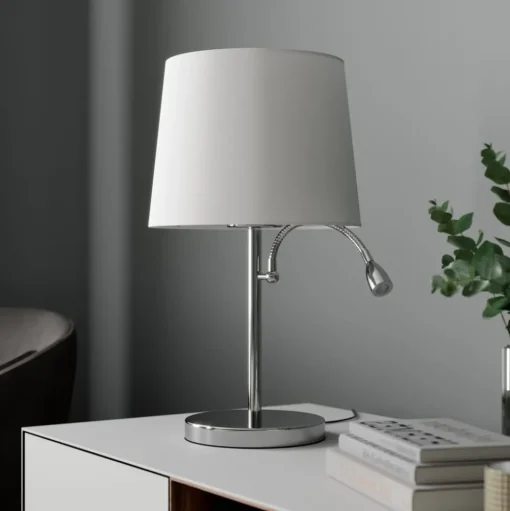 Lindby tafellamp Benjiro, wit, textiel, leeslamp, 52cm