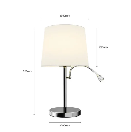 Lindby tafellamp Benjiro, wit, textiel, leeslamp, 52cm