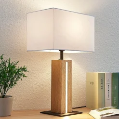 Lindby tafellamp Garry, 2-lamps, wit, hout, 53 cm, E27