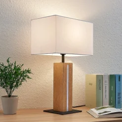 Lindby tafellamp Garry, 2-lamps, wit, hout, 53 cm, E27
