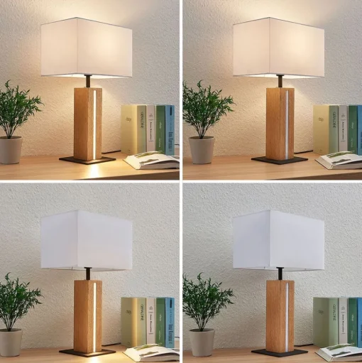 Lindby tafellamp Garry, 2-lamps, wit, hout, 53 cm, E27