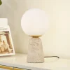 Lindby tafellamp Kirstan, beige, wit, glas, steen, 33 cm