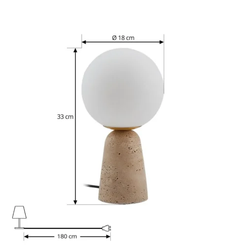 Lindby tafellamp Kirstan, beige, wit, glas, steen, 33 cm